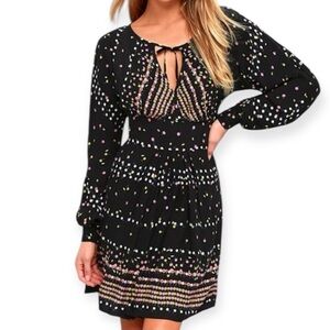 Free People Coryn Black Print Long Sleeve Mini Dress Size 2